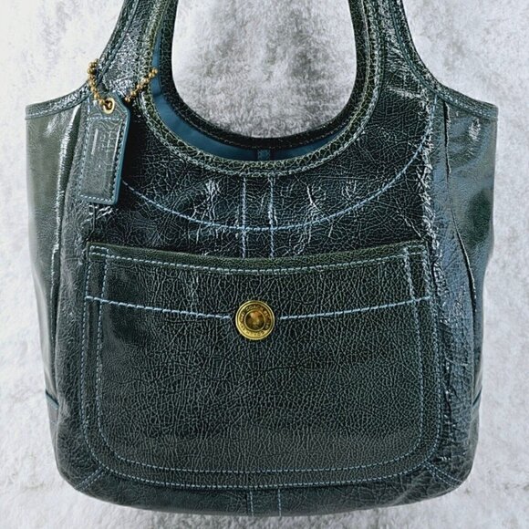 COACH 11012 Ergo Teal Pond Patent Leather Satchel Shoulder Bag 65th Anniversary - Picture 15 of 16